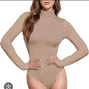 Pink Lily Beige Long Sleeve Bodysuit